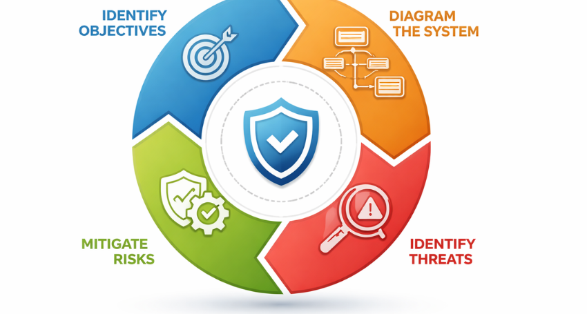 What are the four stages of threat modeling